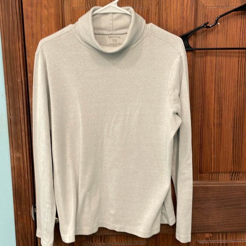 Ladies White Turtleneck tee with silver sparkles